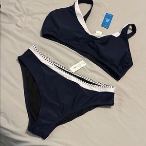 Women’s Navy and White Bikini Set - Brand: Unknown